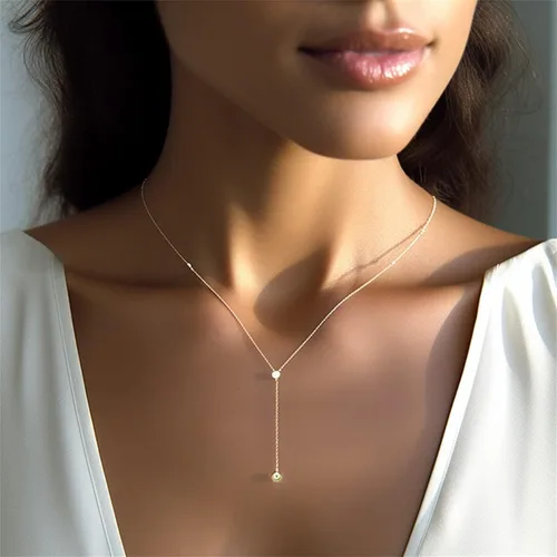 Vista 4 de Women's Necklace 14K Gold Necklace Jewelry Y Shaped Necklace for Women,10-19in Adjustable Handmade Necklace Lariat Necklace, Jewelry Necklace