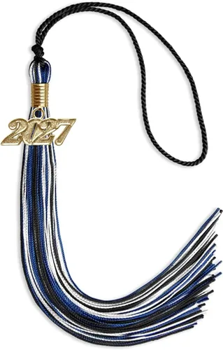 Vista 138 de Endea Graduation Borla mixta de triple color con gota de fecha dorada (negro/dorado/blanco, 2021)