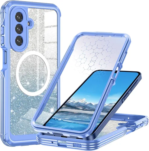 Vista 18 de Funda para Galaxy A16 5G, compatible con MagSafe, funda magnética con purpurina integrada con protector de pantalla de vidrio templado 9H, funda