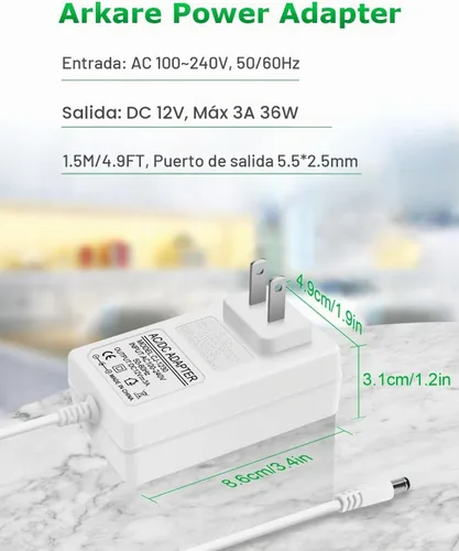 Vista 5 de Adaptador de CA de fuente de alimentación de 12V 3A 36W AC 100V-240V a DC