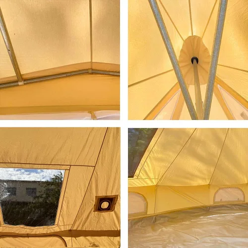 Vista 7 de Tienda de campaña grande impermeable de 4 estaciones de lona de algodón Glamping Yurt con agujero de gato de estufa para 6-8 personas Camping Caza