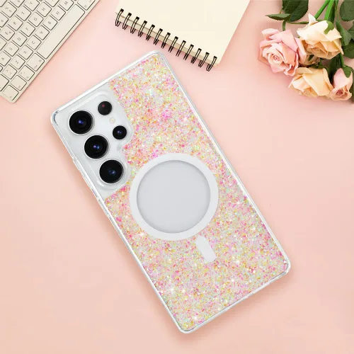 Vista 33 de Bonoma - Funda compatible con Samsung Galaxy S21 Plus, diseño de corazón con purpurina, color rosa Support for MagSafe, Plating Magnetic Case TPU