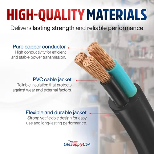 Vista 4 de Cable de extensión de 3 pies para exteriores/interiores, calibre 10/3, ultra resistente, SJTW, resistente al agua, certificación ETL, cable
