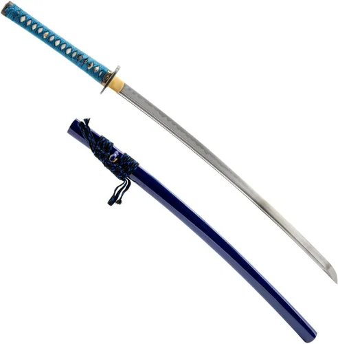 Vista 25 de HMS Samurai Katana Sword, Practical, Hand Forged, 1045 Carbon Steel, Heat Tempered/Clay Tempered, Full Tang, Sharp, Scabbard Blanco-dragón-951A