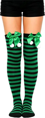 Vista 9 de Calcetines altos para mujer, calcetines altos a rayas hasta el muslo Bandera estadounidense