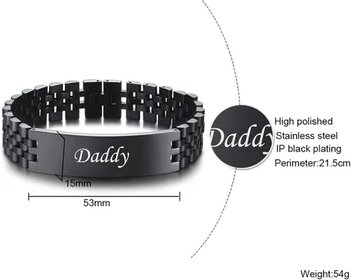 Vista 6 de VNOX - Correa de reloj de eslabones de acero inoxidable para hombre, con grabado personalizado, gran regalo para papá