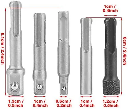 Vista 2 de Adaptador de zócalo para taladrar 3 unids SDS Plus adaptador de enchufe de acero 2 unids zócalo SDS extensión hexagonal accesorios de herramienta