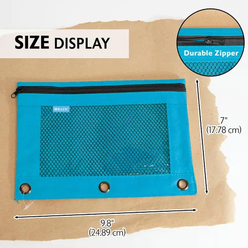 Vista 2 de BAZIC PRODUCTS Estuche para lápices de 3 anillos con agujeros de anillos reforzados con remaches, bolsa de malla de color pastel con cremallera