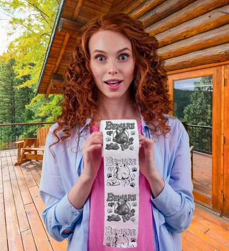 Vista 2 de Printed TP Beware of Bear Poop - Papel higiénico impreso para broma, sorpresa, decoración de baño, regalo novedoso para hombres, mujeres, amigos
