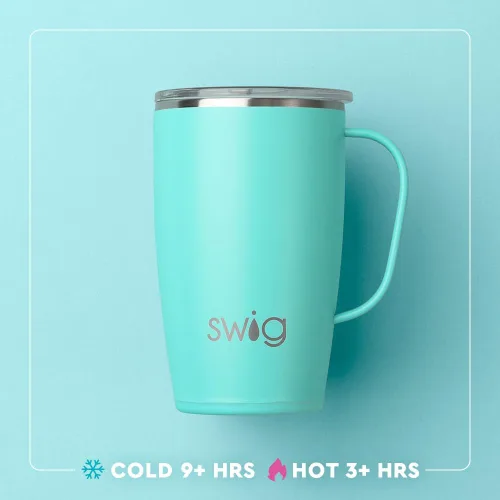 Vista 2 de Swig Life - Taza de viaje de 18 onzas, vaso con aislamiento con asa y tapa, apto para portavasos, apto para lavavajillas, de acero inoxidable, taza