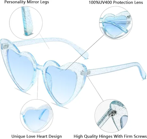 Vista 2 de aisswzber Gafas de sol con forma de corazón para mujer, estilo retro, estilo moderno, estilo retro, UV400