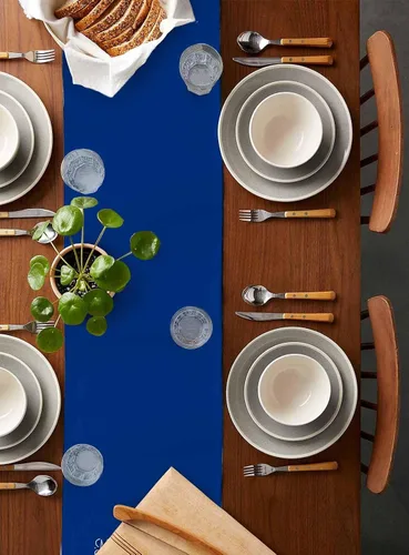 Vista 4 de Camino de mesa azul con alce navideño – 120 pulgadas de largo, copo de nieve de invierno, decoración de mesa de comedor para cocina, granja, Alce