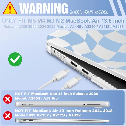 Vista 2 de May Chen Funda rígida de plástico para MacBook Air de 13.6 pulgadas 2026 2025 2024-2022 M5 A3449 M4 A3240 M3 A3113 M2 A2681, carcasa rígida