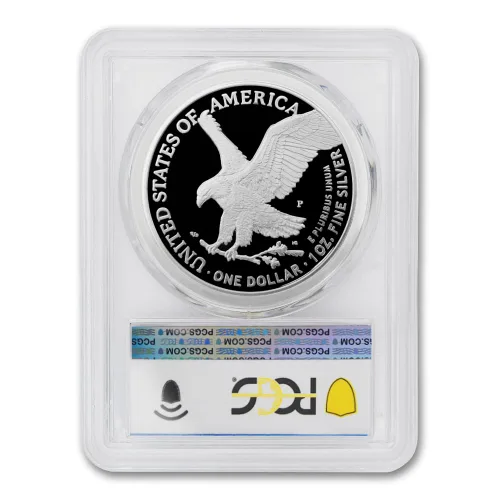 Vista 4 de 2025 P 1 oz American Silver Eagle U.S. Marine Privy Proof Coin PR-70 Deep Cameo (primer día de emisión - etiqueta marina) con embalaje
