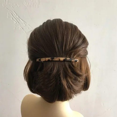 Vista 5 de Luckycivia - Paquete de 2 pasadores para el cabello, pinzas de pelo largas y finas hechas a mano con celuloide ónix, elegante pinza automática