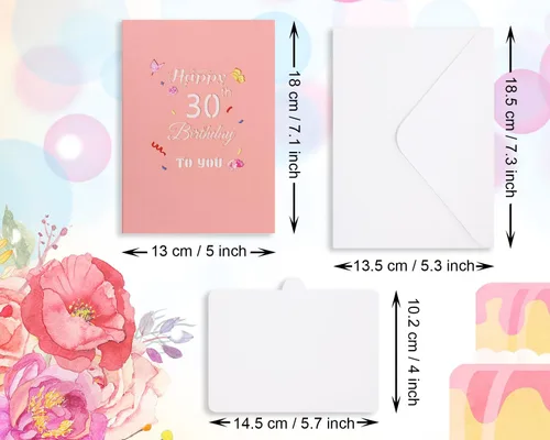 Vista 2 de PENTA ANGEL Tarjeta de felicitación de feliz cumpleaños 30 con diseño de flores 3D, regalo de cumpleaños de 30 años con sobre en blanco para su