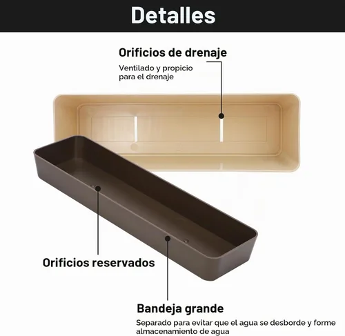 Vista 3 de GREANER Macetero para alféizar de ventana, 1 paquete de 12 x 3.8 pulgadas rectangular de hierbas con bandeja, moderna maceta de plástico