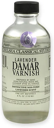 Vista 4 de Chelsea Classical Studio Barniz de retoque de lavanda, utilizado para la protección de obras de arte al óleo y transpirabilidad, botella de 2 onzas