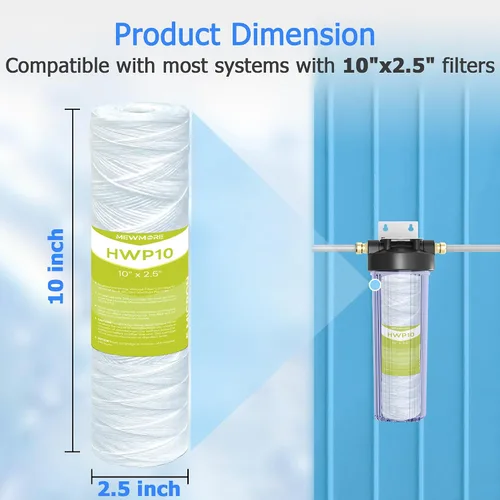 Vista 4 de Cartucho de filtro de agua de 5 micrones para toda la casa, filtros de sedimentos para heridas de cuerda para agua de pozo, reemplazo universal