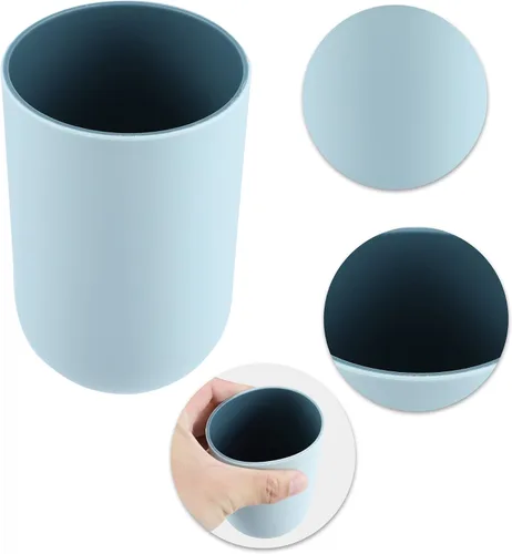 Vista 3 de VOCOSTE 2 vasos para cepillo de dientes de baño, azul y gris, 4.33 x 2.76 pulgadas, 11.8 fl oz