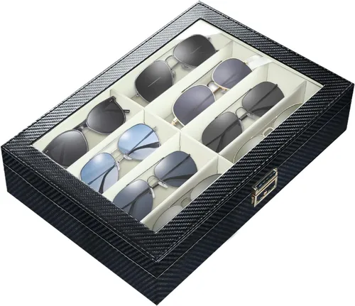 Vista 2 de BLIENCE Organizador de lentes de sol para hombres, regalos para el día del padre, funda para lentes de sol, 8 ranuras de almacenamiento para gafas