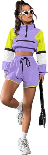 Vista 5 de SweatyRocks Conjunto de sudadera corta de 2 piezas con media cremallera y cordón para mujer