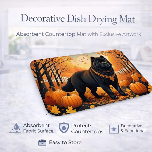 Vista 4 de Caroline's Treasures DAC1036DDM - Tapete de secado de platos negro Chow Chow Fall absorbente para secado de platos para encimera de cocina, tapete