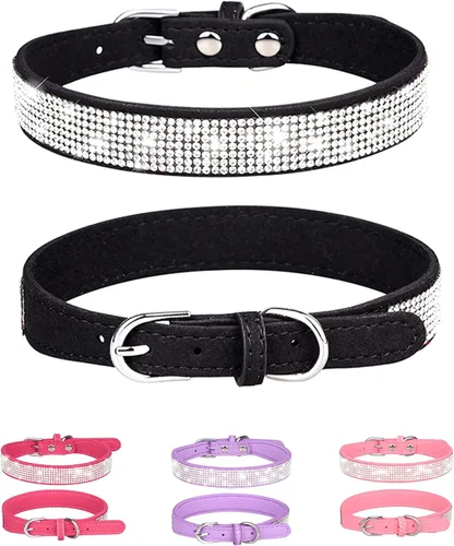 Vista 14 de Collar de perro para perros pequeños, collares ajustables de cuero de gamuza para perro, collar de perro rosa para gato, collar de perro
