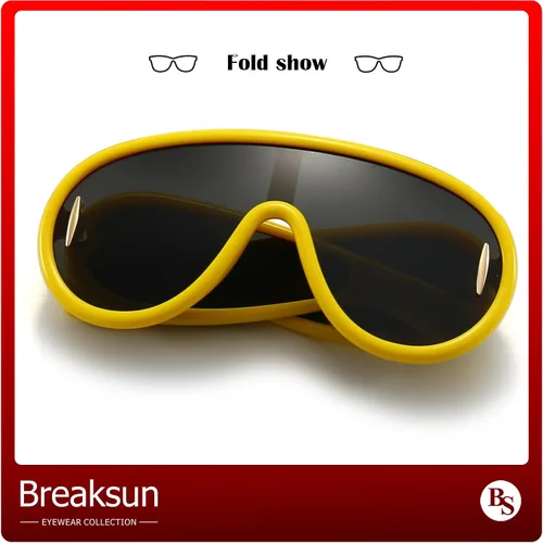 Vista 7 de Gafas de sol de moda con máscara ondulada para mujeres y hombres, de gran tamaño, color plateado, con escudo futurista, estilo de diseñador