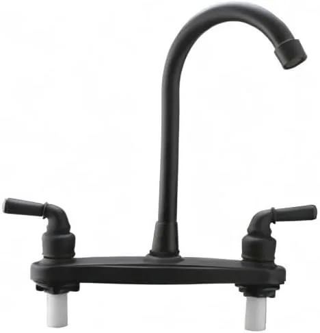 Vista 4 de Grifo de cocina no metálico para autocaravana, bronce aceitado, dos mangos, cuerpo principal de 8 pulgadas, arco alto giratorio 360, reemplazo
