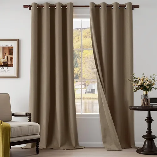 Vista 25 de Cortinas texturizadas de lino 100% opacas de 64 pulgadas de largo, juego de 2 paneles para granja, casa de campo, cortinas ligeras con ojales