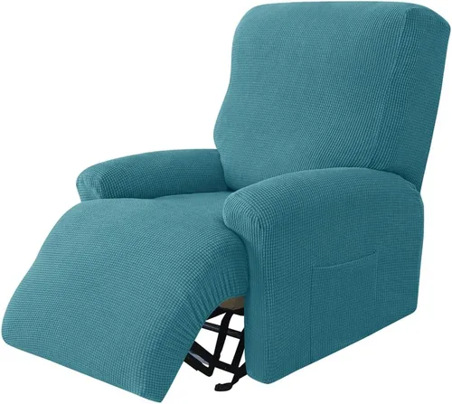Vista 13 de Funda elástica de jacquard para silla reclinable, funda de sofá de poliéster de 4 piezas con bolsillo lateral, lavable a máquina