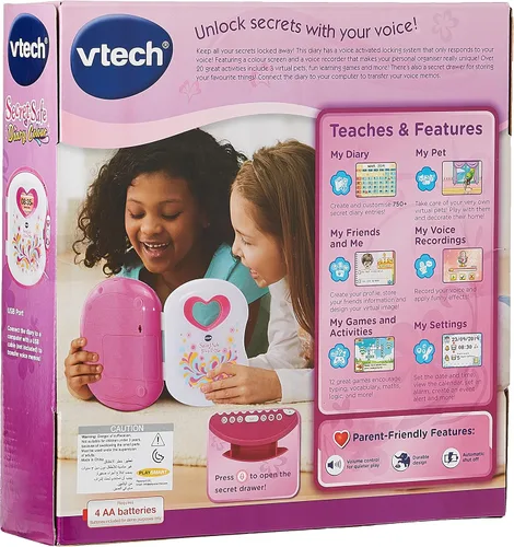 Vista 3 de VTech Pink Secret Safe - Diario secreto para niñas, juguete educativo con juegos, conexión MP3 y más, regalos para niñas de 5, 6, 7 años