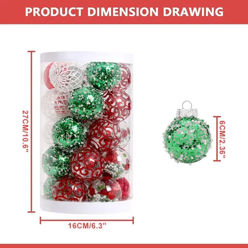 Vista 2 de 25 bolas de Navidad de 2.36 pulgadas, inastillables, color café, dorado, adornos colgantes para árbol de Navidad