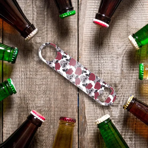 Vista 3 de Abrebotellas plano Abrebotellas resistente para barman acero inoxidable abrebotellas de cerveza 7 pulgadas calavera rosa roja