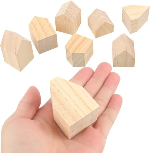 Vista 3 de 56 bloques de madera sin terminar de varios tamaños, casas de madera para manualidades, bloques de madera con forma de flecha para proyectos