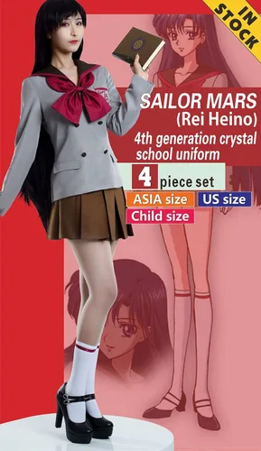 Vista 2 de MRHALLACGCOS Disfraz de anime para cosplay de Sailor Moon Mars Rei Hino, uniforme escolar, disfraz de Halloween, para niños, adultos, mujeres