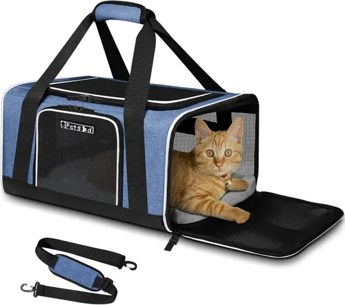 Vista 17 de Petskd Transportador de mascotas de 17 x 11 x 9.5 pulgadas, aprobado por aerolíneas de Alaska, bolsa de viaje para gatos y perros pequeños, Negro