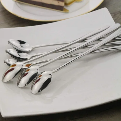 Vista 4 de Cuchara de mango largo, cuchara de té helado de 9 pulgadas, cucharadita de acero inoxidable 18/10 prémium para mezclar, mezclar cócteles, té, café