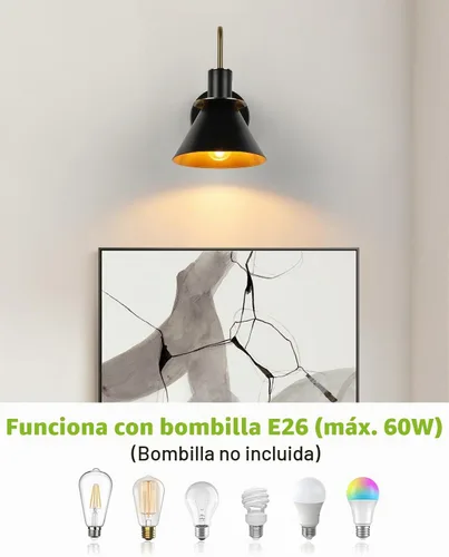 Vista 5 de WILON Juego de dos apliques de pared dorados y negros, lámpara de pared moderna de granja, lámpara de pared industrial para interiores, para baño