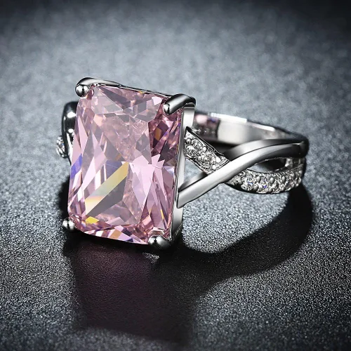 Vista 4 de Anillos de cristal de Swarovski para mujer tamaño 6-9 - Anillo de circón rosa chapado en oro blanco