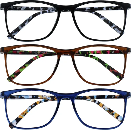 Vista 7 de OPULIZE ARC - Lentes de lectura grandes para mujeres y hombres, marco rectangular resistente a los arañazos con bisagras de resorte, color negro