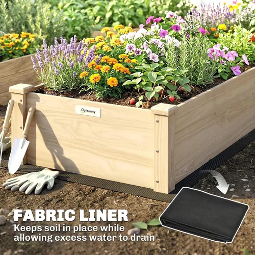 Vista 5 de Outsunny Kit de cama de jardín elevada de madera de 8 x 2 pies, maceta elevada para exteriores, parte inferior y forro autodrenante, patio