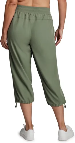 Vista 3 de RBX Active - Pantalón capri de talla grande con cordón, ligero, tejido elástico y estilo cargo, para mujer Albahaca