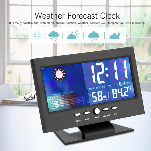 Vista 3 de Reloj digital, pantalla digital de temperatura y humedad con alarma, 12/24 horas conmutable para actividades y regalos