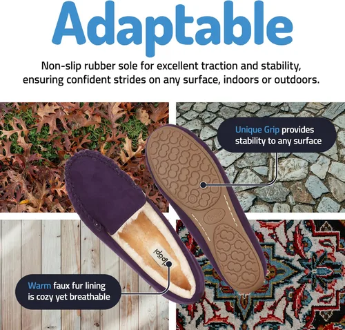Vista 27 de Floopi Pantuflas para mujer, forro de piel sintética suave con espuma viscoelástica acogedora, pantuflas de casa para mujer con suela antideslizante