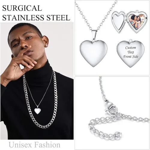 Vista 5 de U7 Collar de fotos personalizado para hombres y mujeres joyería personalizada con dije de cualquier imagen cuerda de acero inoxidable espiga cadena