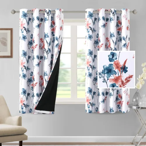 Vista 9 de H.VERSAILTEX - Cortinas 100% blackout con estampado floral de cattleyas, 45 pulgadas de largo, juego de 2 paneles térmicos con forro negro, a prueba