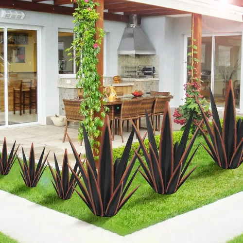Vista 3 de KODIBO Planta de agave de metal de 24 pulgadas, decoración al aire libre Negro
