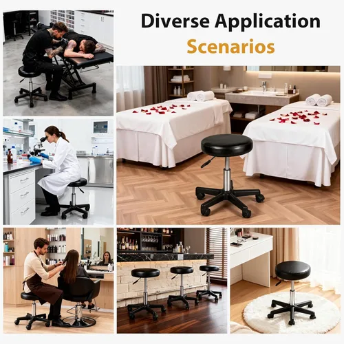 Vista 8 de Nova Microdermabrasion Taburete giratorio con ruedas, taburete giratorio ajustable para dibujar tatuajes, silla de oficina para barra de masaje